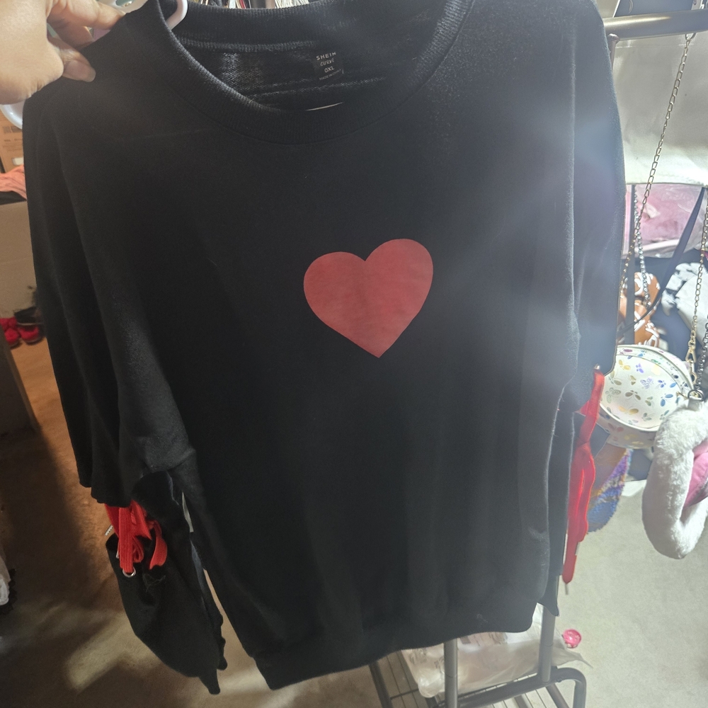 SHEIN Black Top with Red Heart Accent